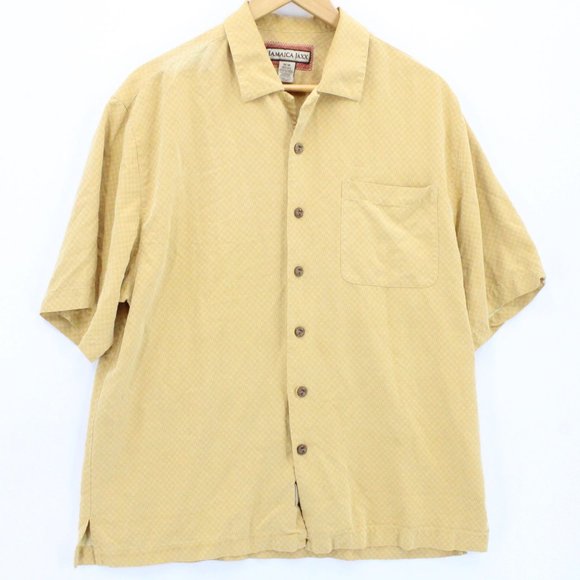 Vintage Jamaica Jaxx Silk Shirt Mens Gold Button Down Short Sleeve Collared M - Picture 1 of 9